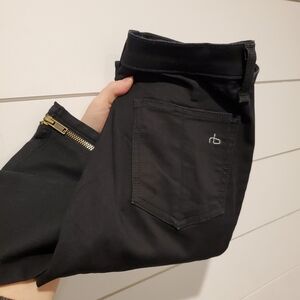 Aritzia 25 Jeans Rag & bone black Stretch pants brass Side zipper low rise Boho